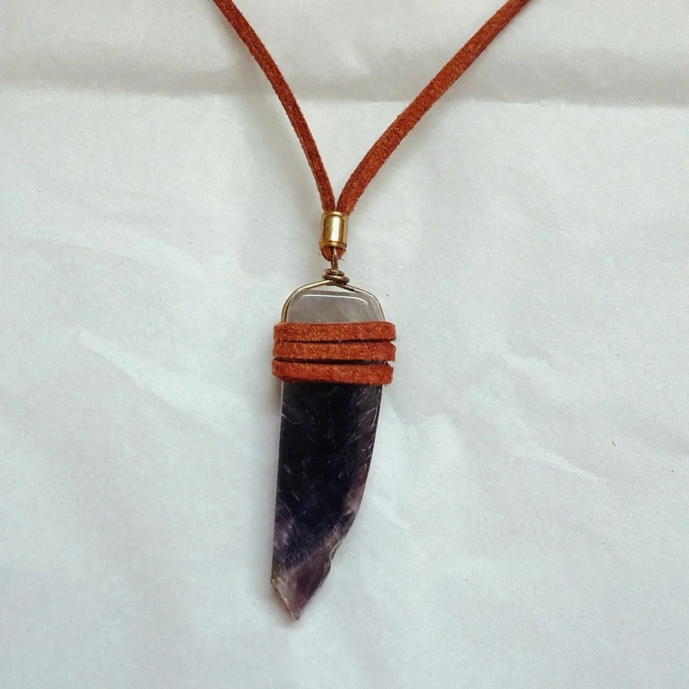 Crystal Pendant Necklace with‎ Brown Cord